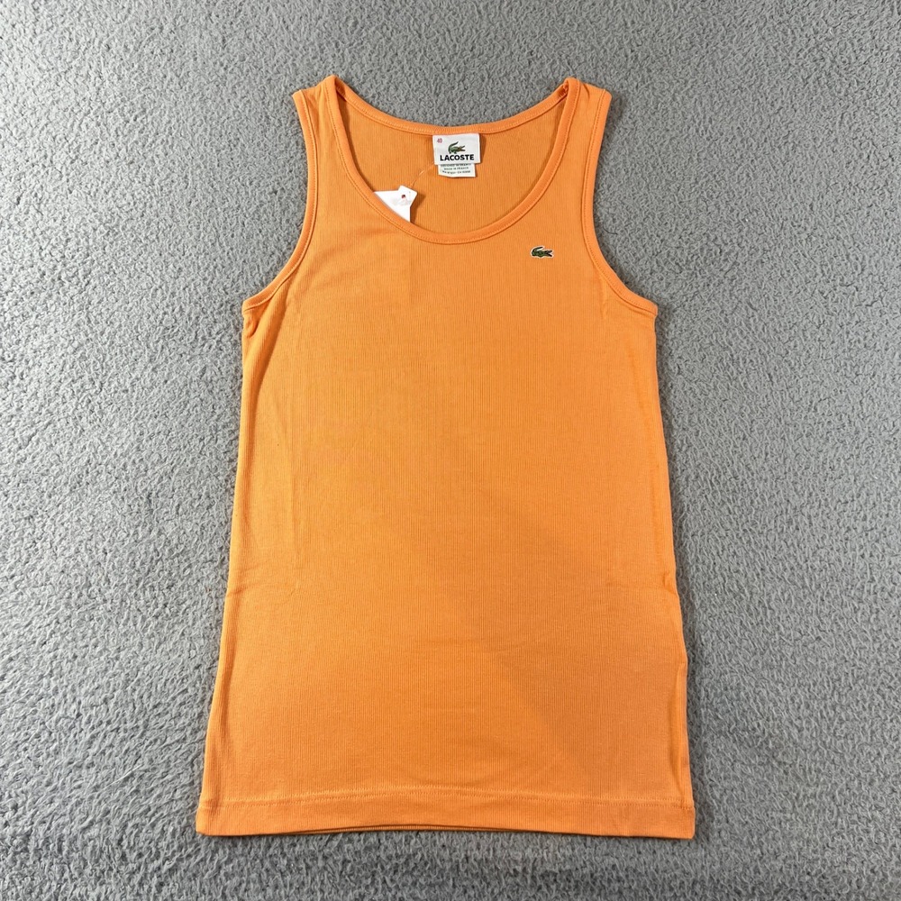 Lacoste Ribbed Tank Top Women US Size M (EU/8) Orange Logo Stretch Vintage NWT